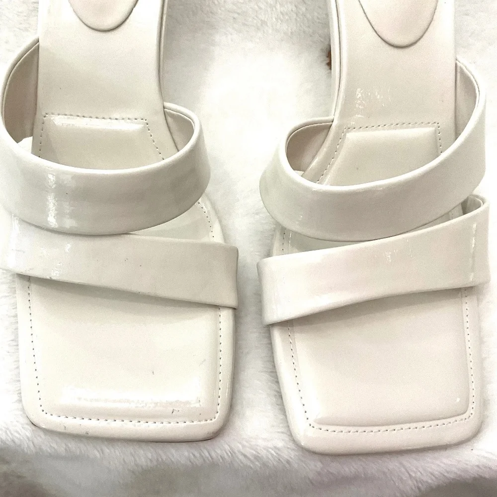Zara White Open Toe Square Padded Dressy High Heel Sandals Size US7/EU37